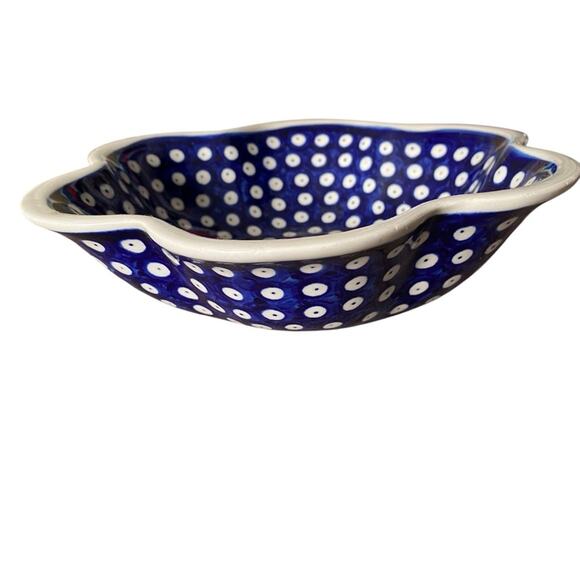 Kalich Handmade Poland Pottery Scallop Blue Bowl Serving Piece Anna numbered - Picture 4 of 6